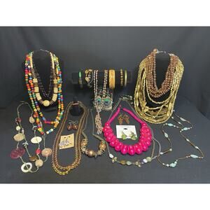 Vintage To Now Boho Costume Jewelry 23 Lot Necklace Earrings Bracelet Hippie